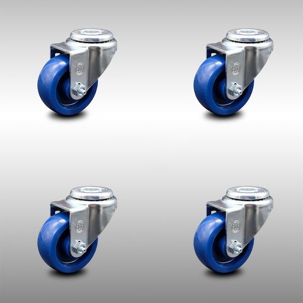 3.5 Inch SS Solid Polyurethane Wheel Swivel Bolt Hole Caster Set